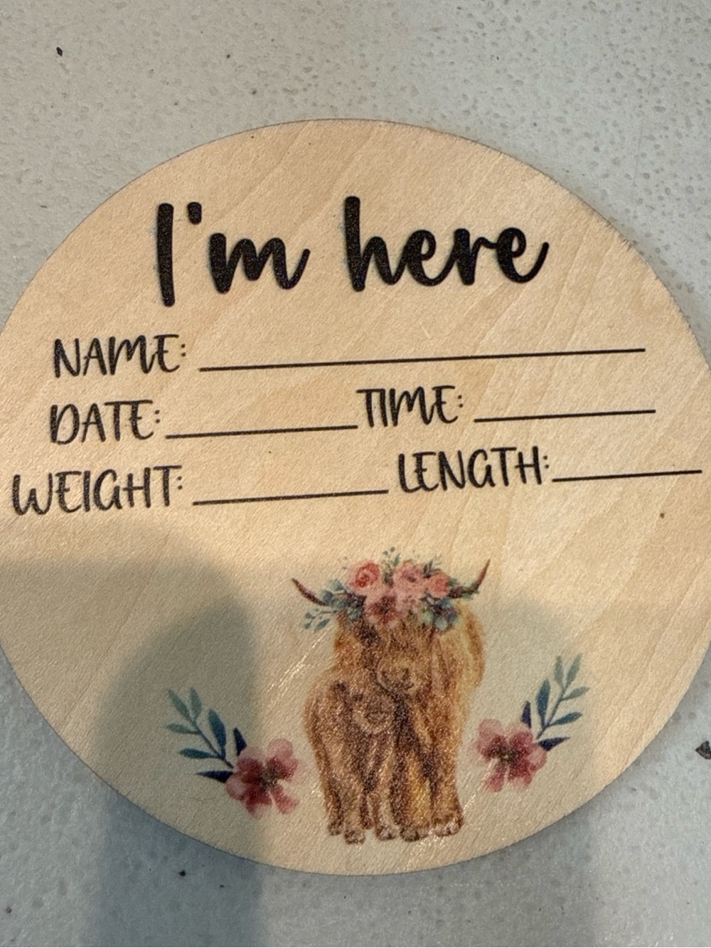 Baby Birth Announcement Sign highland cows with flower and flower crown for girl